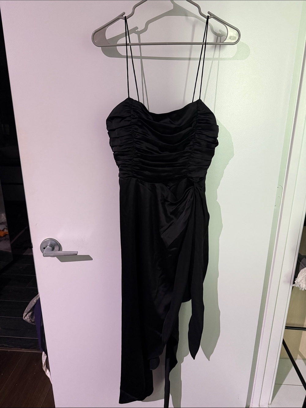 Wayf Black Strapless Ruched Evening Dress